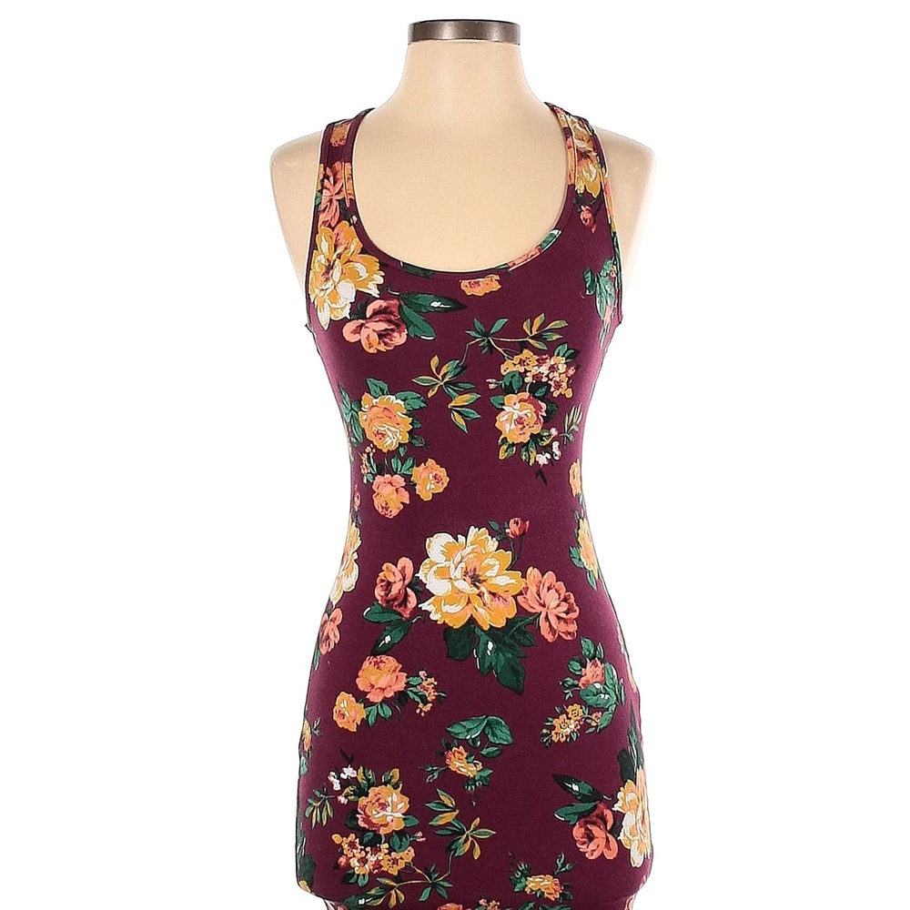AMBIANCE Burgundy Floral Casual Mini Dress